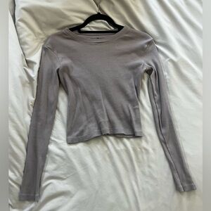 Brandy Melville Tan Ribbed Long Sleeve Top One Size Fitted Basic